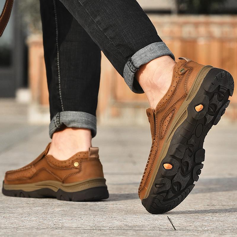 Fashion Genuine Leather Casual Men Shoes Fashion Handmade Comfortable Brand Loafers Breathable Non-Slip All-match Outdoor Hiking Shoes