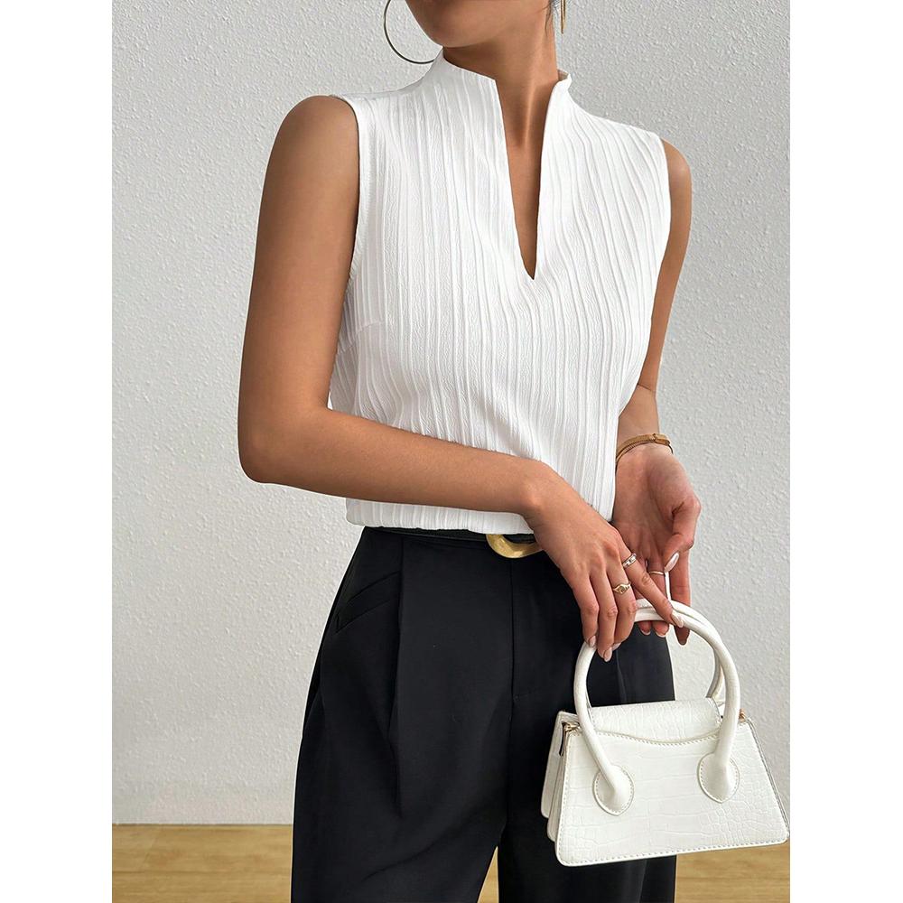 Women's Work Outfits V Neck Sleeveless Blouses Summer Casual Tank Tops Business Office Dressy Striped Shirts