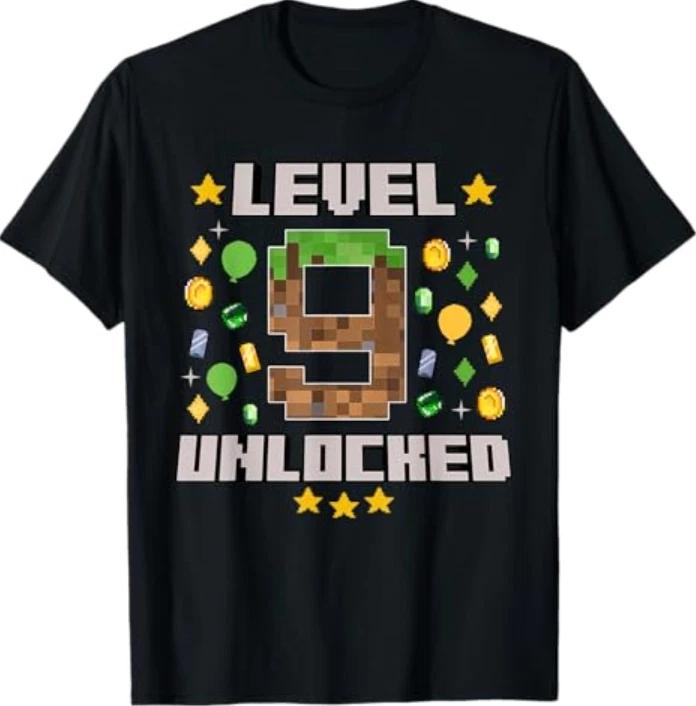 Level 9 Unlocked 9th Birthday Gamer Pixel Video Game Party T-Shirt 4XL