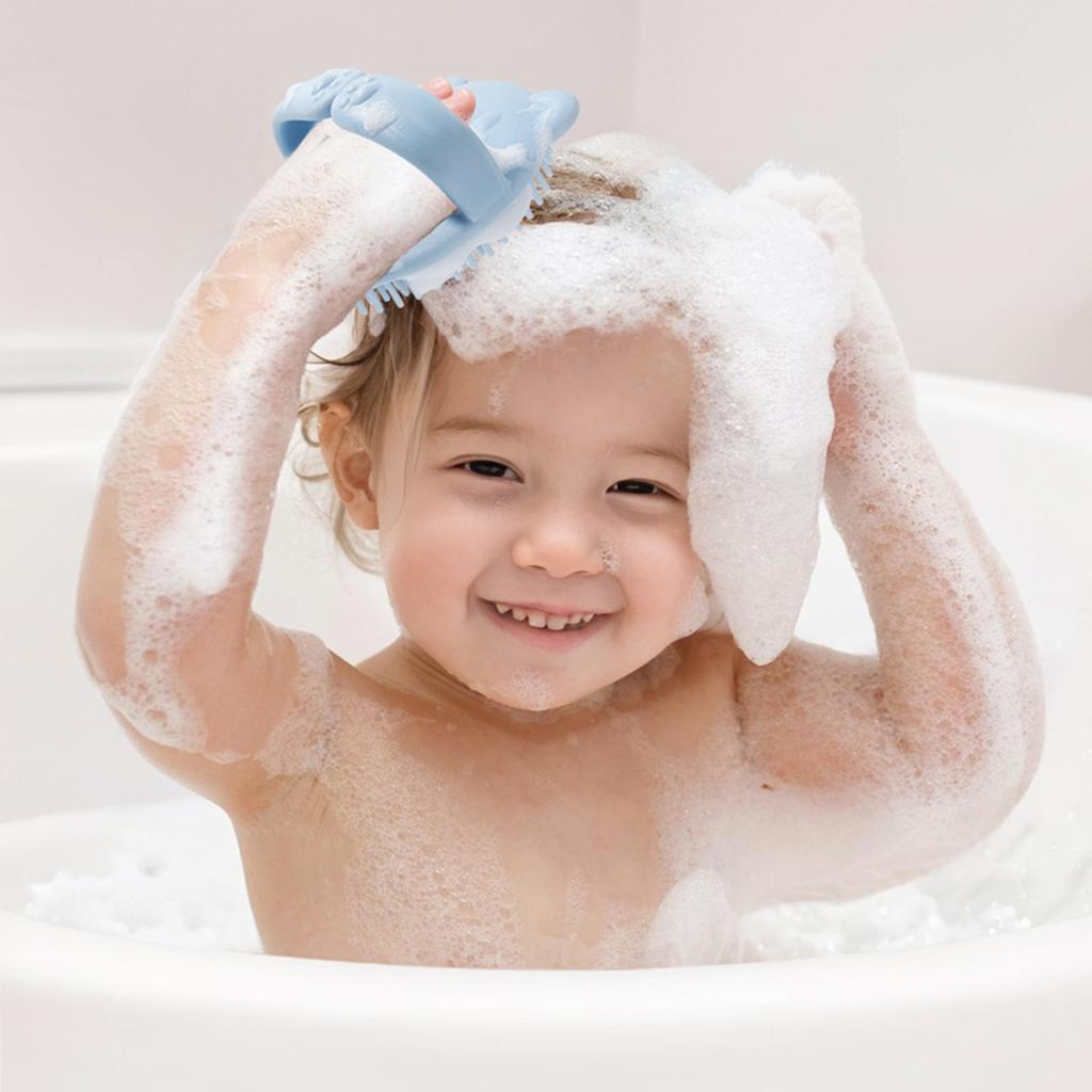 Baby Shampoo Hair Scrub Brush Cute Bear Ears Scalp Scrubber for Baby Both Wet Dry Hair