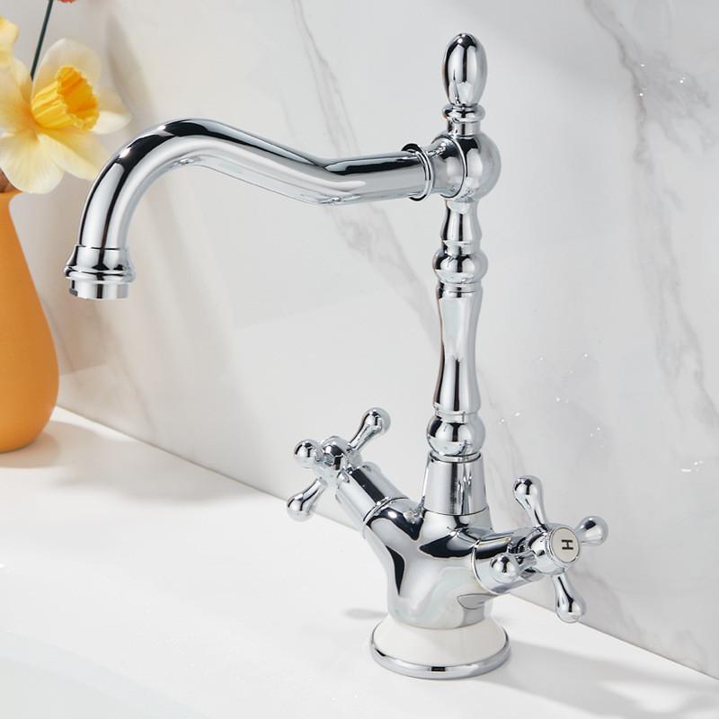 

Золотий змішувач для ванної кімнати Латунний керамічний хромований змішувач для раковини для ванної кімнати Змішувач для холодної гарячої води Змішувач для раковини Змішувач для раковини з подвійною ручкою Змішувач на палубі