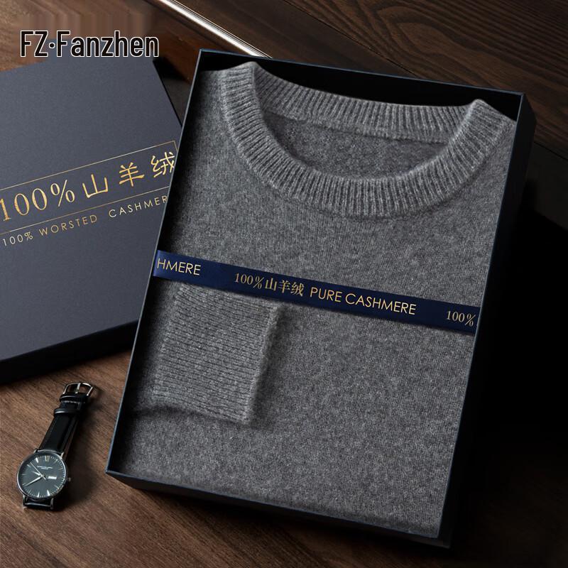 Fanzhen Men's 100% Pure Cashmere Round Neck Sweater