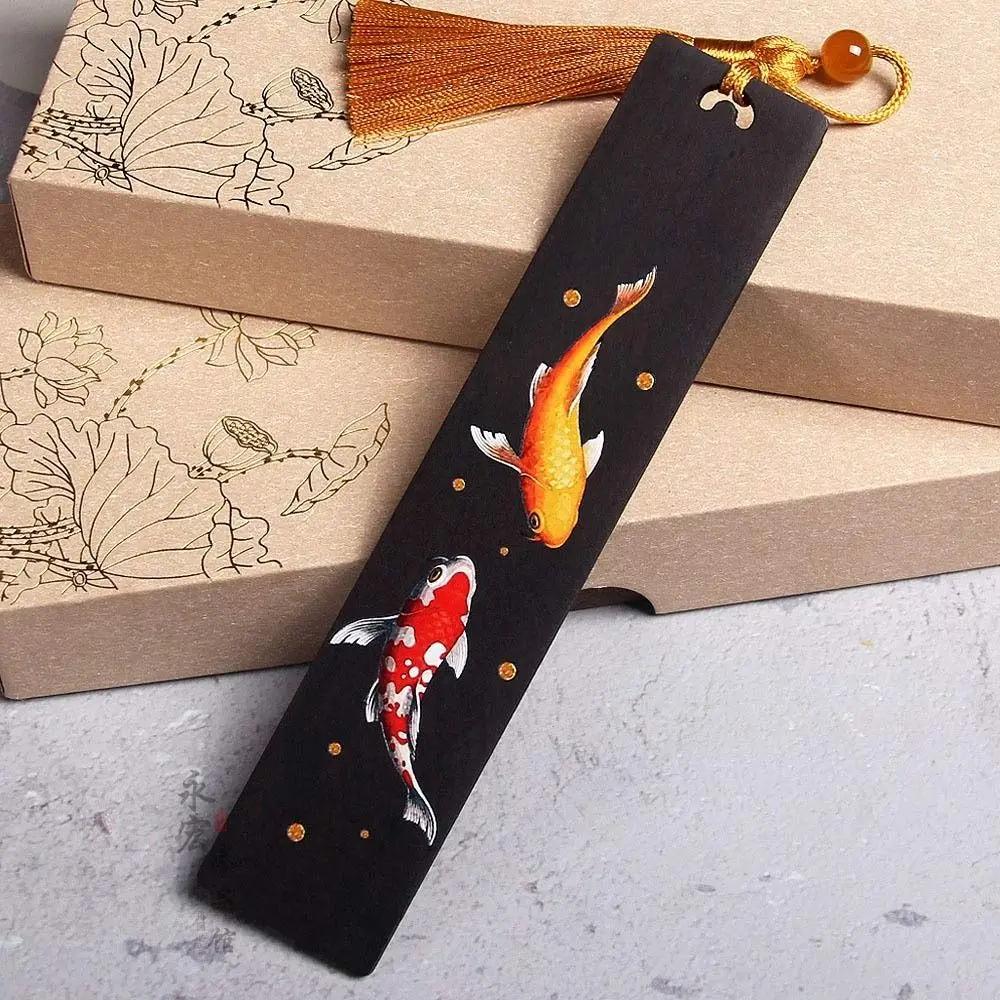 Retro Carving Ebony Bookmark Chinese Style Color Painted Bird Flower Book Clip Pagination Mark Stationery School Office Supplies