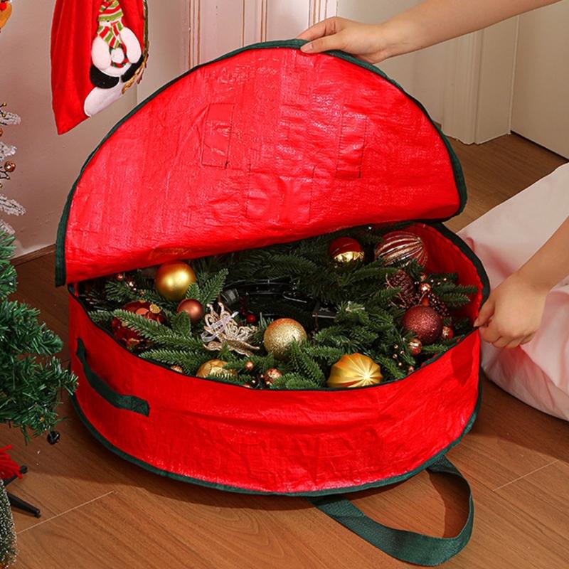 Reusable Christmas Wreath Organizers Round Waterproof Storage Bag With Handles Durable PE Materials For Seasonal Decoration Protections