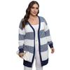 Women's Cardigan Autumn and Winter European and American Large-size Women's Clothing Contrasting Colors Striped Splicing Woven Casual Sweater Jacket 