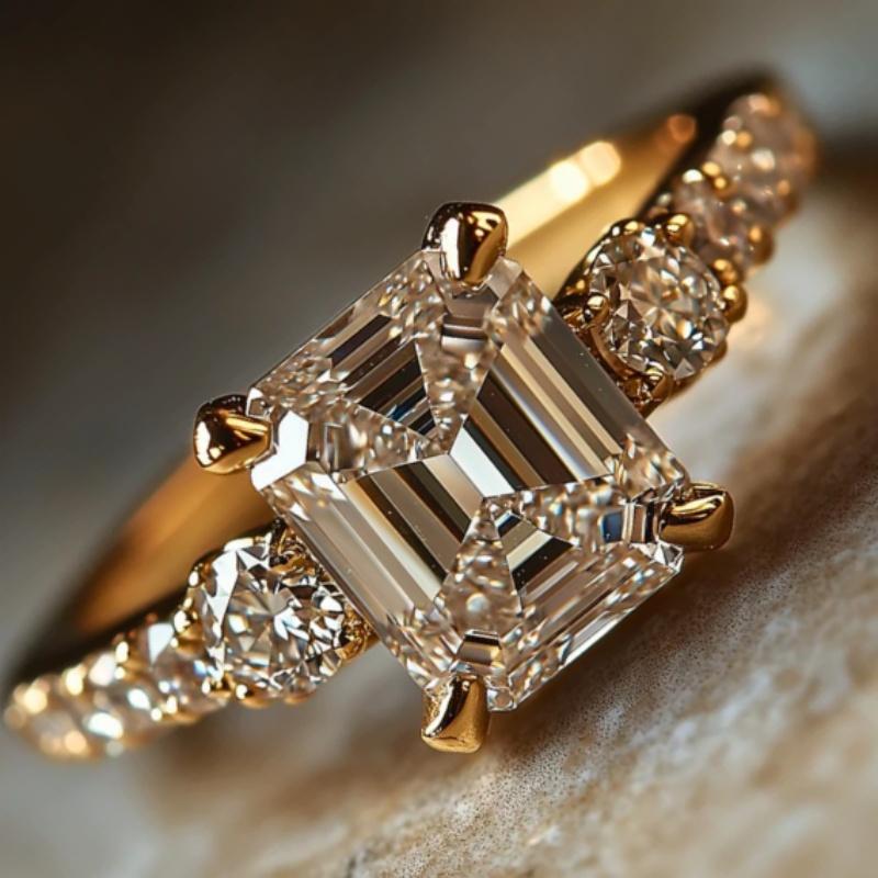 Luxury CopperColor White Square Cubic Zirconia Wedding Band Ring for Women Trendy Engagement Eternity Jewelry Female Accessory