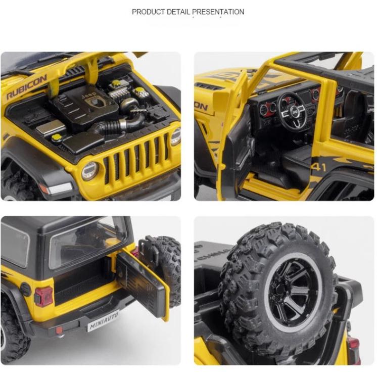 1/32 Scale Jeep Wrangler Rubicon Alloy Model Car Metal Diecast Collection Vehicle Simulation Sound & Light Toy for Kids Christmas Gift
