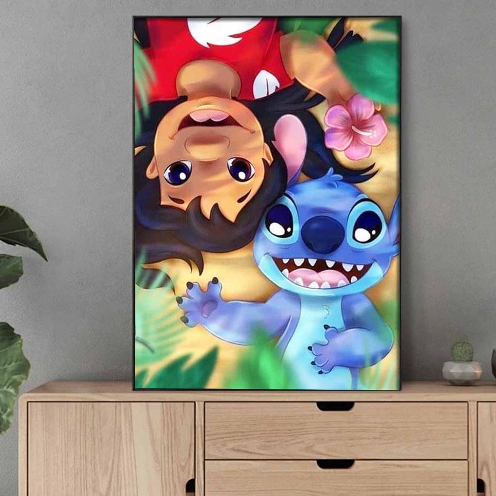 Pełne Round Diamond Painting Lilo & Stitch Sztuka Obraz z Dżetami Mozaika DIY 5D Haft Krzyżykowy Dekoracja Domu
