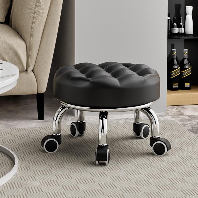 Silent Mobile Beauty Stool with Universal Wheels - Multifunctional, Low-Profile, Round Design for Home or Studio Use.