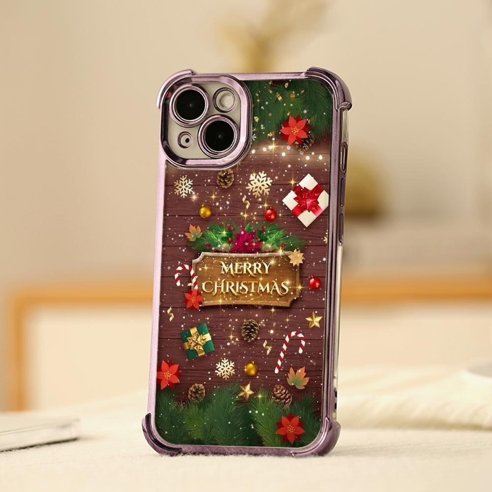Ae111 Merry Christmas  Design Electroplated TPU Phone Cases for iPhone 16 15 13 11 Pro Max 14 Plus Infinix Smart 8 Tecno Four Corner Protection Cover