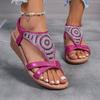 Fashion Bohemia Glitter Totem Decoration Cross Strap Sandals Women 2025 Summer Low Wedge Heel Sandals Luxury Beach Slip On Shoes Size 43