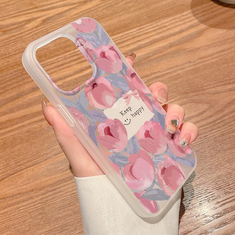 Handyhüllen für iPhone 11 13 15 Pro Max 12 14 Pro Max Hülle iPhone 16 15 Plus 13 Pro 12 Frosted Texture Painted Cartoon Flowers