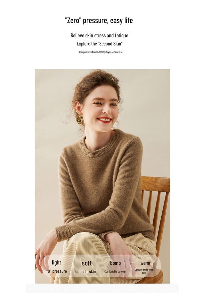 Women's Pure Cashmere Round Neck Knitwear - Warm, Casual, Urban Style for Autumn/Winter