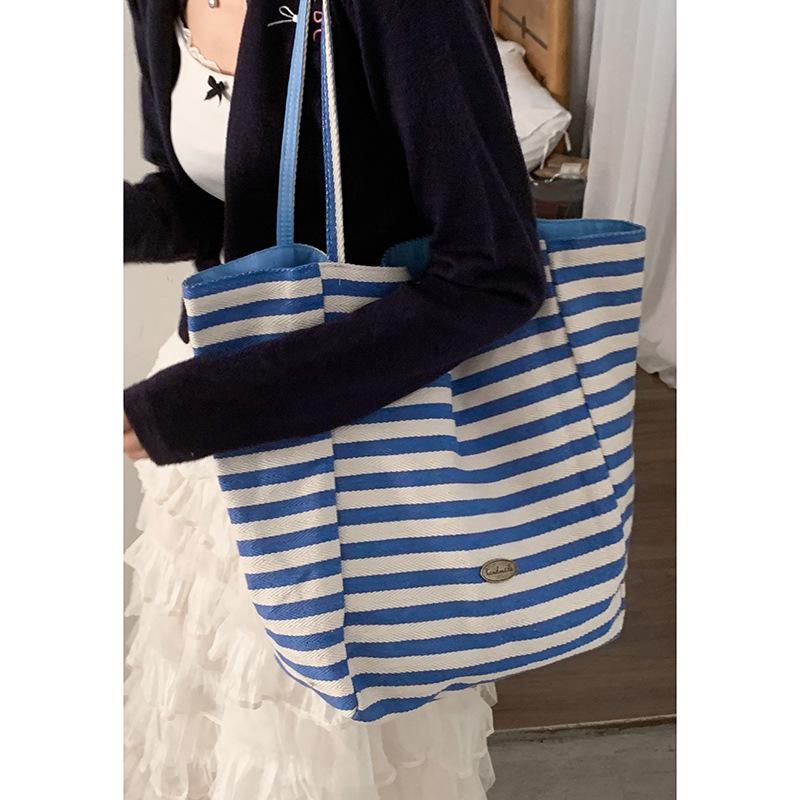 Casual Canvas Bag Korean Lazy Style Underarm Bag 2025 New Large-capacity Striped Shoulder Bag Student Class Bag