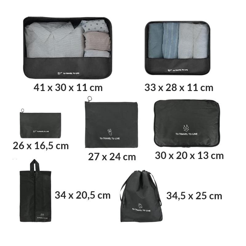 Travel Organizer Set of 7 for Clothes, Cosmetics, Shoes, and Suitcases