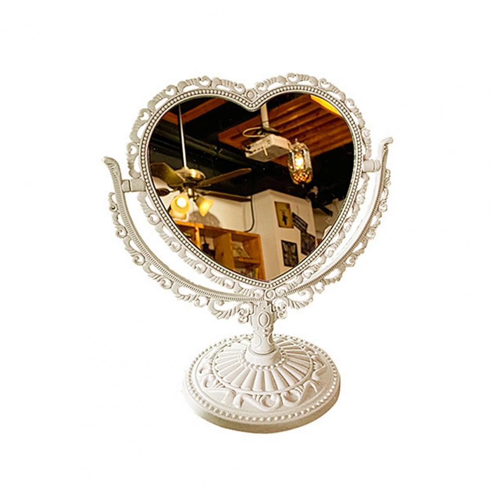 Desktop Mirror Classic Vintage Elegant Tabletop Makeup Mirror Heart-Shaped Princess Mirror