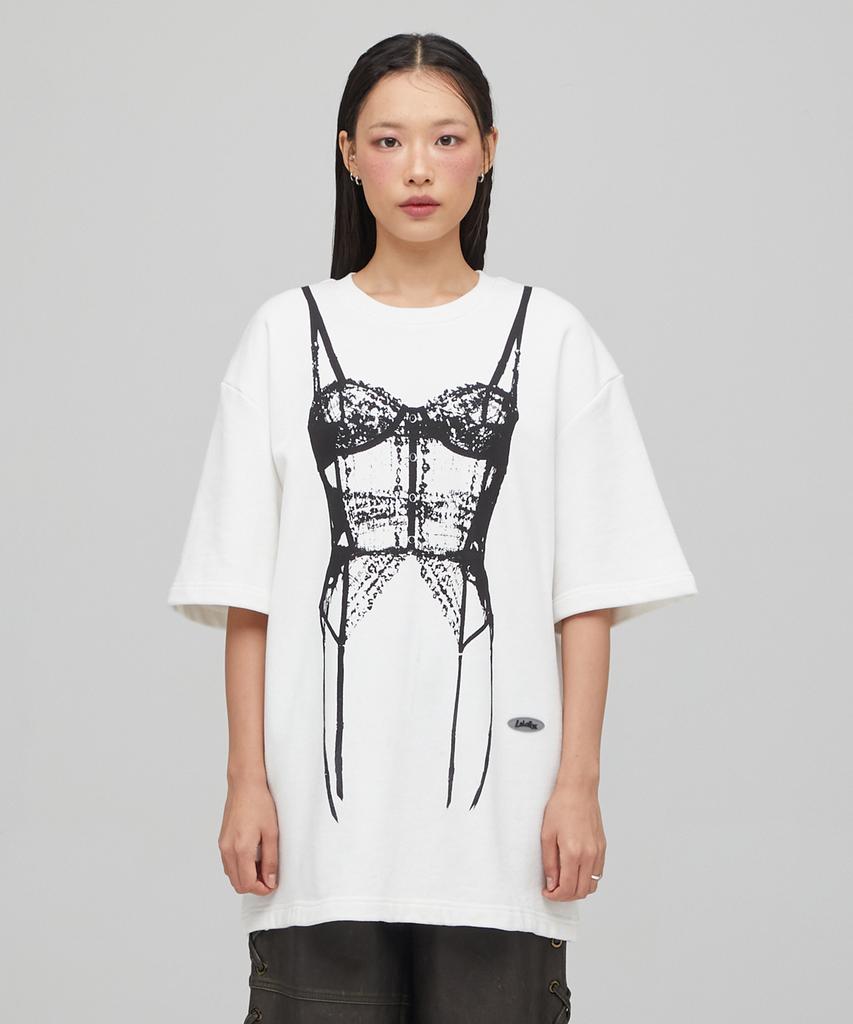 LALAFOX Corset Printing Oversized Sweat Shirt White Bq4Ch001