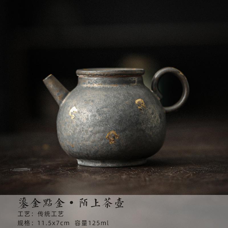 Japanese Rust Glazed Pottery Teapot Retro Sprinkle Gold Gilded Pot Household Tea Brewing Kettle with Infuser Cafes Accessories