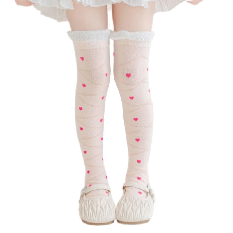 Children's Knee Length Cotton Socks Baby Girls Long Tube Socks Soft Stockings Flower Pattern for School Uniforms