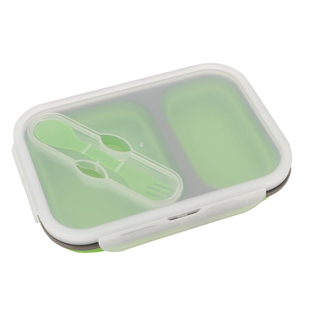 2PCS 2 Compartments Folding Food Container 1000ml Collapsible Food Containe  For Camping