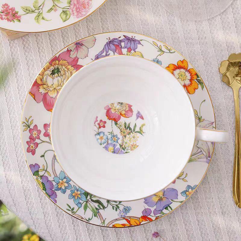 English Porcelain Coffee Mug and Saucer Floral Water Cup Creative Afternoon Tea Flower Tea Cup Home Breakfast Mug Birthday Gift