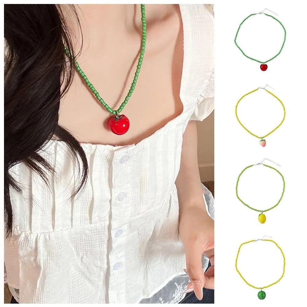 Fresh Fruit Fruits Pendant Necklace Dopamine Colored Jewelry Accessories Party Choker  Women Girls