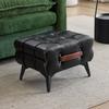 Portable Footstool, Black Leather with Metal Legs, Multifunctional Footrest, Universal Shoe-Changing Stool for Living Room and Bedroom, Simple Style