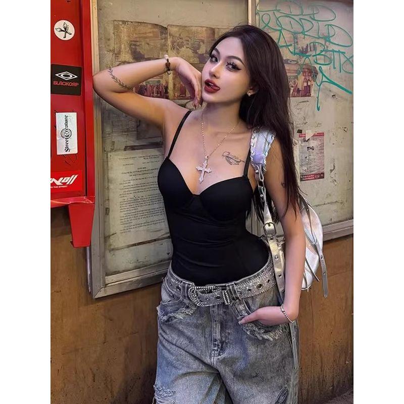 Kkx American Style Gyaru Style Body Shaping One-Piece Cami European and American Sexy Solid Slim Fit Backless Sling Jumpsuit