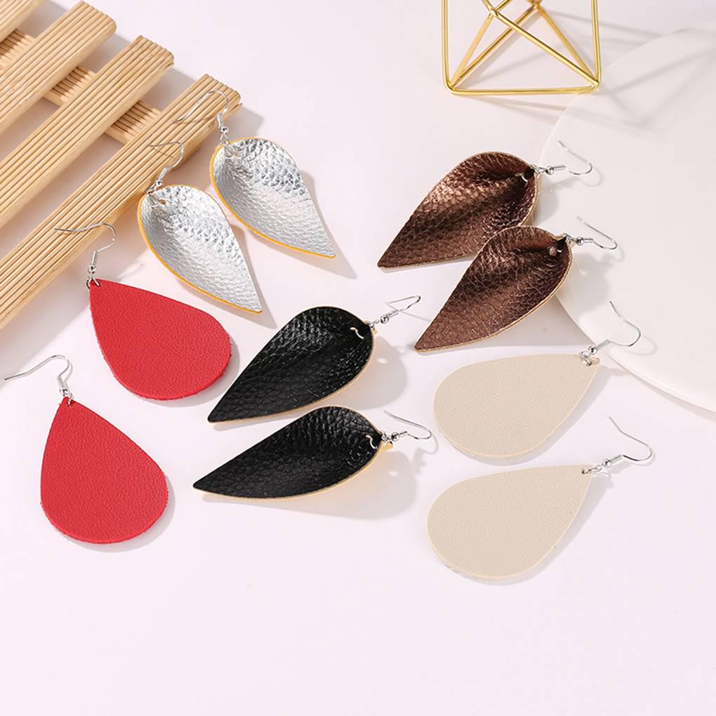 1 Pair Simple Water Drop Pendant Earrings Girl PU Leather Night Party Ear Studs Fashion Jewelry