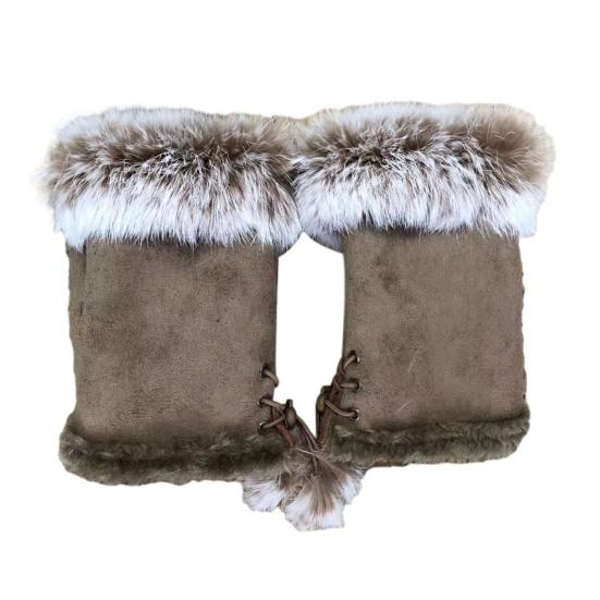 Women Fingerless Gloves Winter Suede Faux Fur Gloves Warm Fuzzy Half Finger Mittens for Women Girls Teens Writing Typing