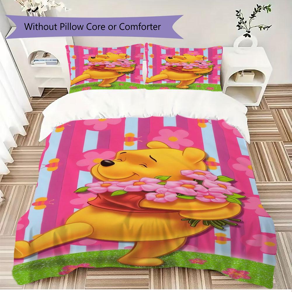

3pcs cartoon duvet cover set (1 duvet cover + 2 pillowcases, duvet insert not included), cute Winnie the Pooh print bedding set. 135x200cm