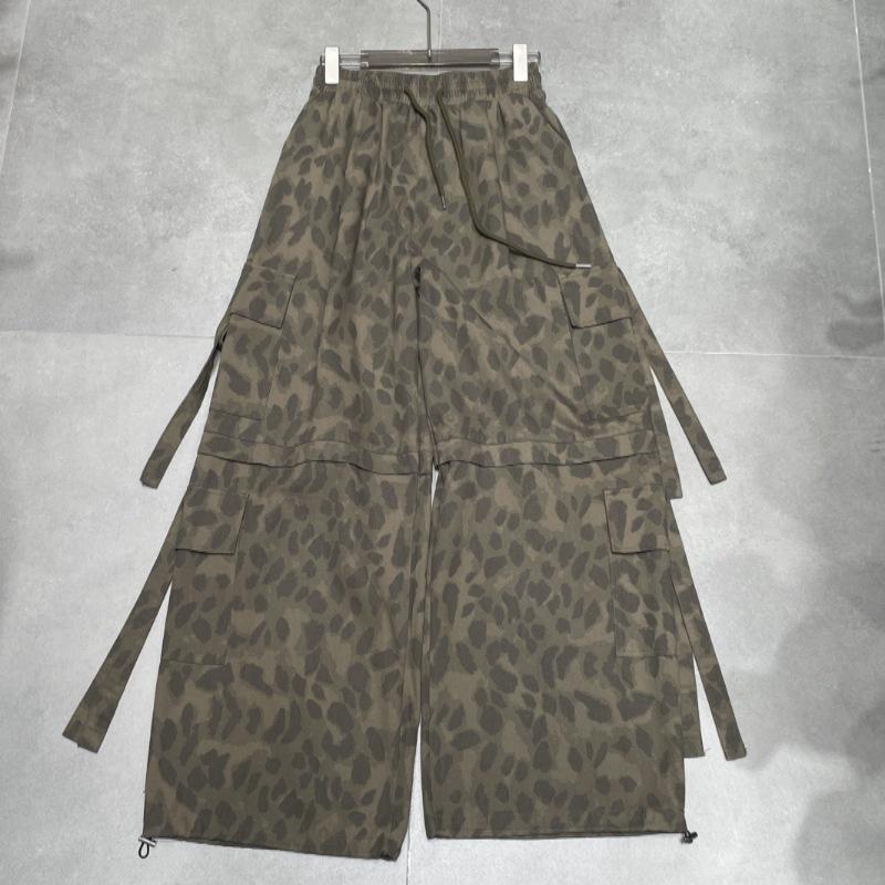 2026 Spring American Retro Leopard Print High-Waisted Wide-Leg Cotton Cargo Pants Large