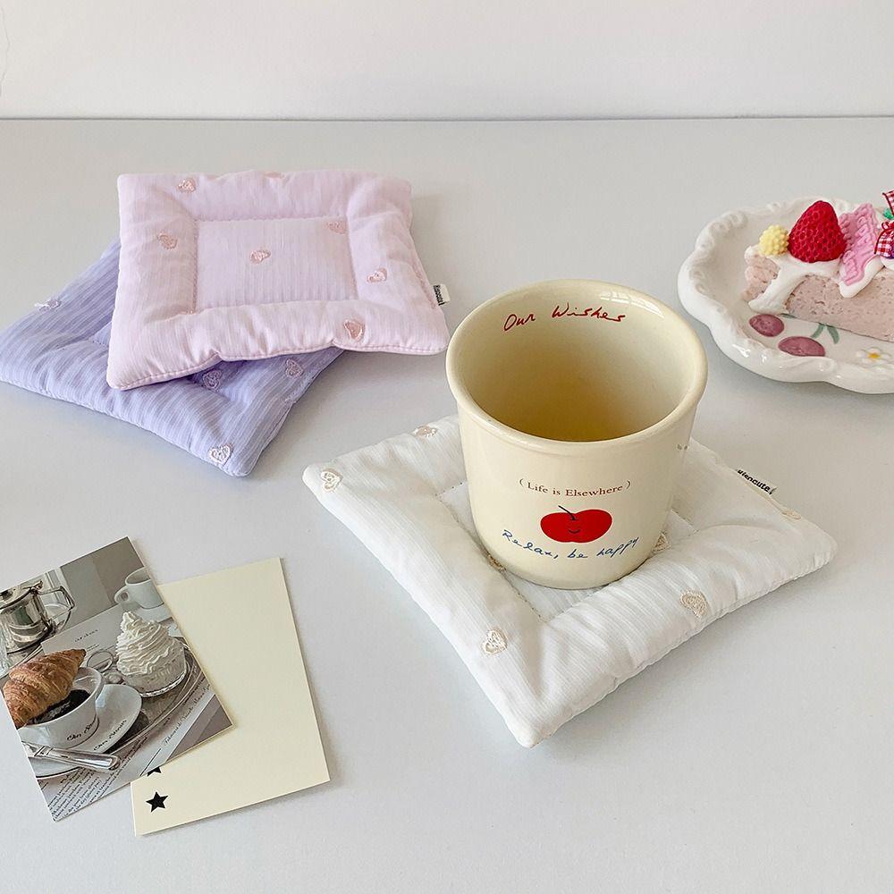 Cute Multi-color Square Coaster Handmade Cotton Heat Insulation Pad Embroidery Home Decoration Table Mat Placemats