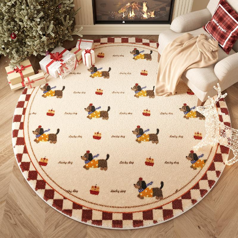 

Christmas Wind Carpet Round Living Room Holiday Atmosphere Layout Floor Mat Winter Bedroom Bedside Floor Mat 60cm