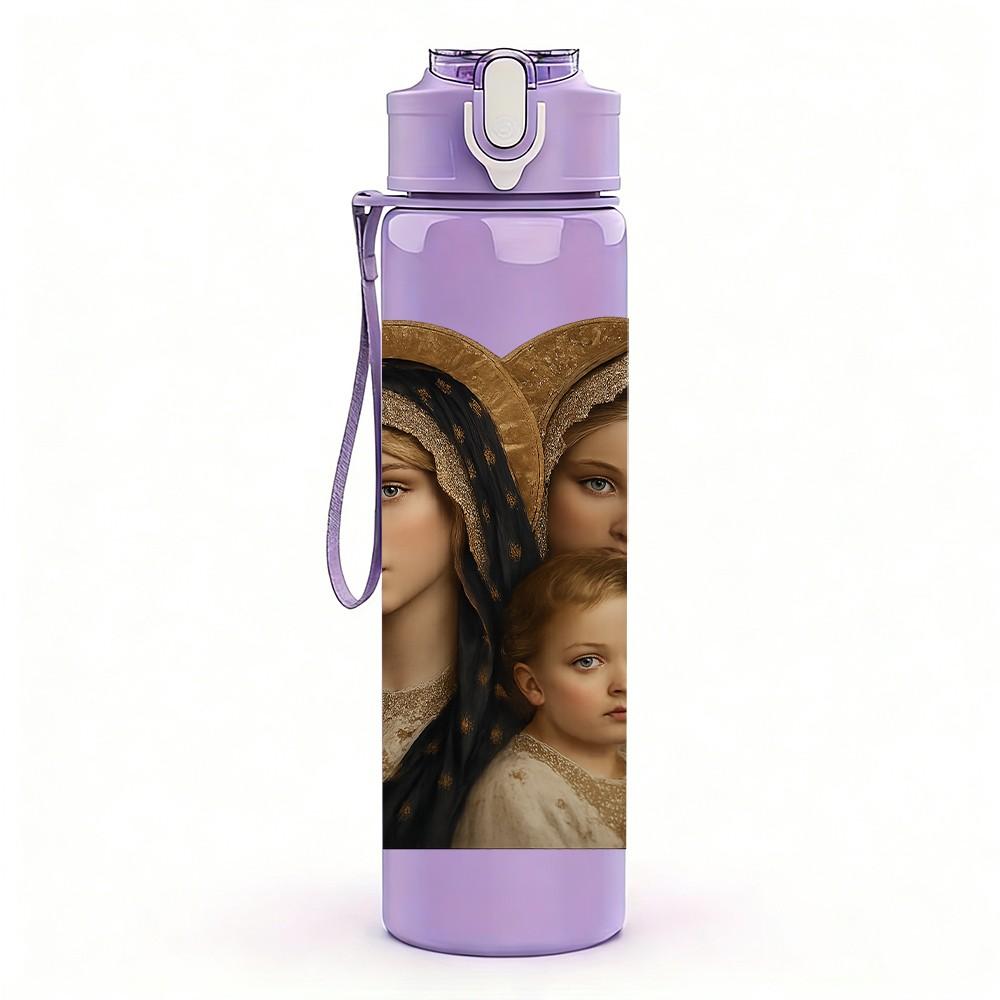 1PC Virgin Mary Holy Child Print 750ml Color Plastic Sports Water Bottle Leakproof Flip Straw Lid Suitable for Sports Office Home Use
