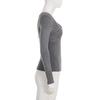 Women's European & American Style Grey Twist Slim-fit Pleated V-neck Long Sleeve Top