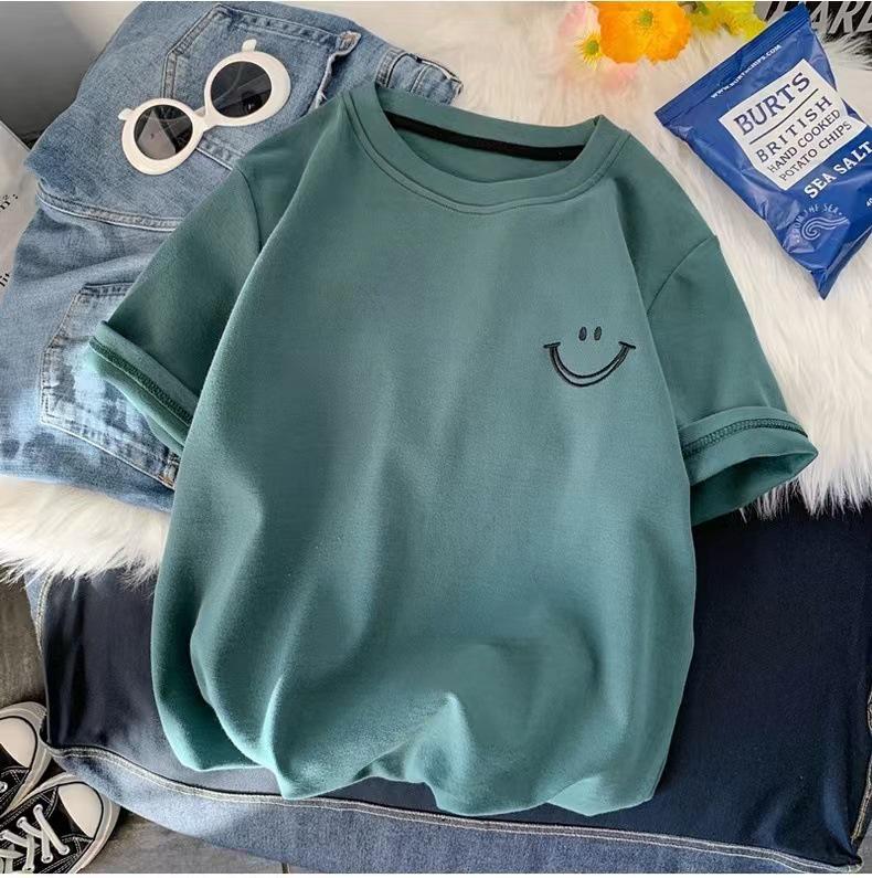 White Women s Short Sleeve Loose Fit T-shirt - Summer 2025 Korean Style in Large Size for Students 2XL
