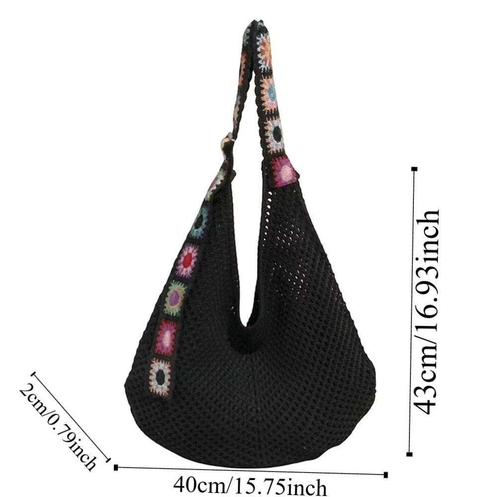 New Large Capacity Crochet Tote Bag Embroidered Strap Lightweight Hollow Woven Bag Flower Knitting Handbag Female