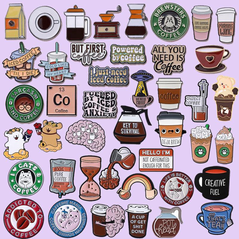 Serie de Té con Leche y Café Pin de Esmalte Broche Divertido Insignia de Dibujos Animados Para Bolsos Jeans Sudaderas Pin de Solapa de Mezclilla Joyería Mejor Regalo para Niños