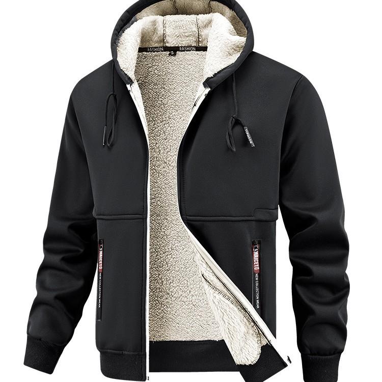 Autumn and Winter Sherpa Jacket Mens Leisure Thickened Hooded Youth Coat Jacket Tops for Men