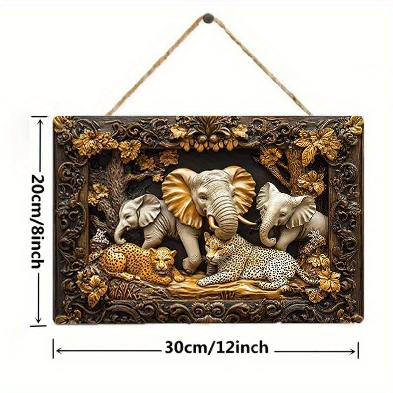 

2D плоский деревянный знак 30*20 см винтажный слон и леопард джунгли сцена деревянная настенная живопись, декоративный знак для дома, офиса или наружного декора, идеальная комната 30*20cm