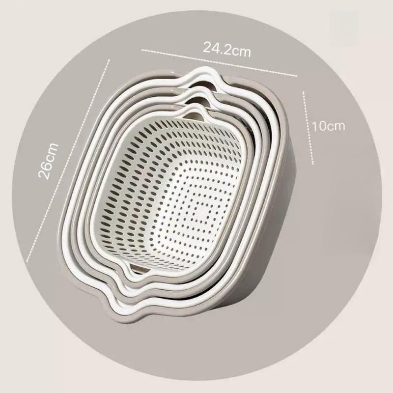 6PCS Thickened Double-layer Drain Basket Plastic Vegetable Basket Vegetable Basin Kitchen Storage Fruit Basket
