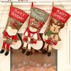 Linen Cloth Christmas Stockings With Santa Claus Snowman Reindeer Pattern For Christmas Decorations