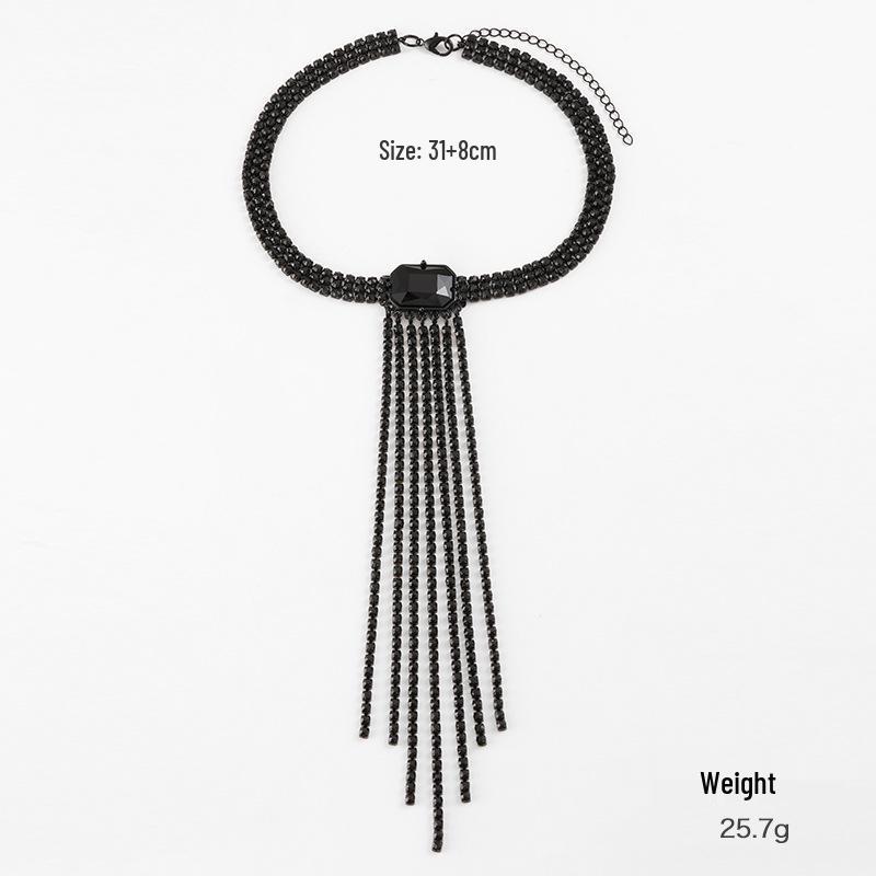 Kenjie Black Multi-Row Tassel Choker Necklace - Romantic and Fashionable Design for Women