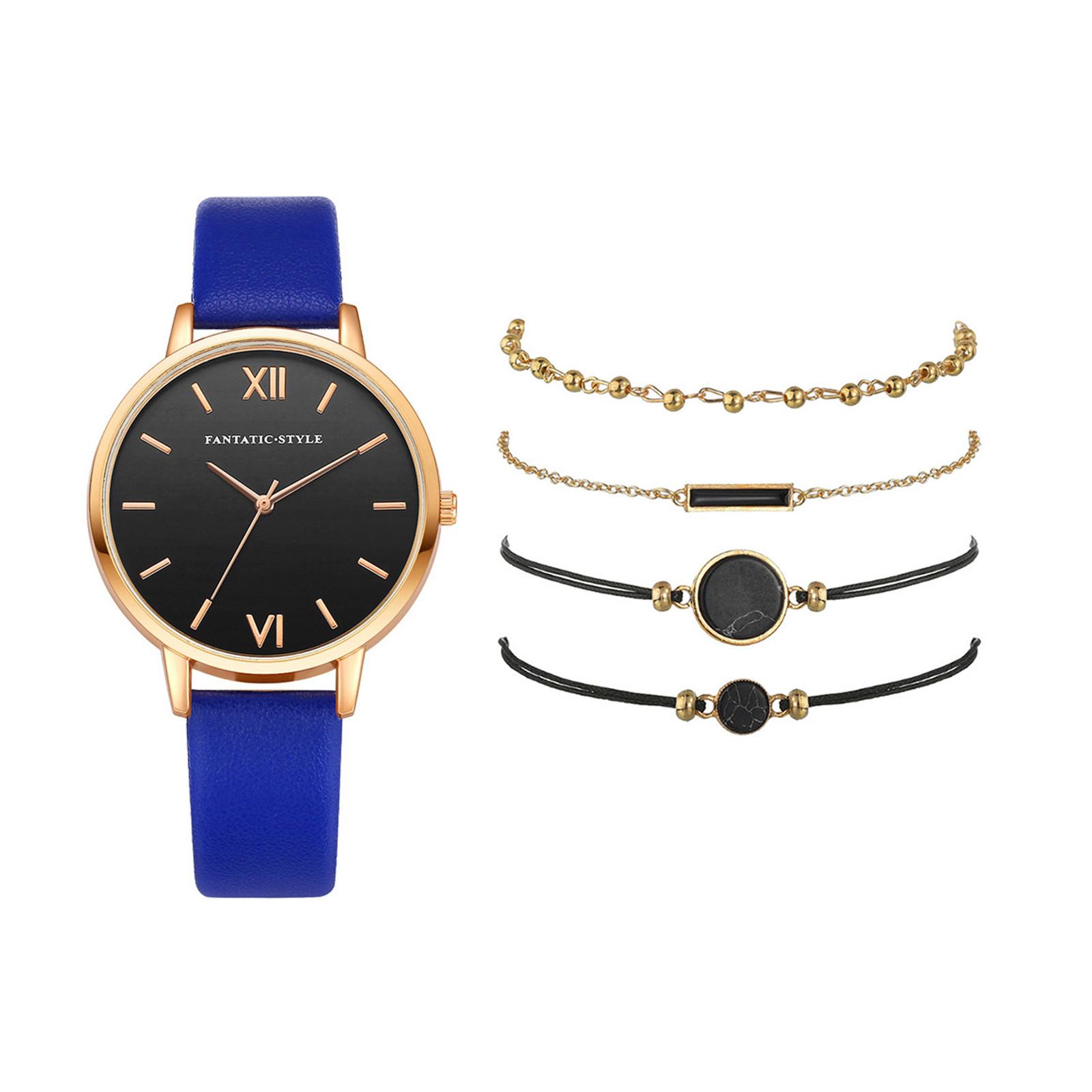 

Женские кварцевые часы с кожаным ремешком, аналоговый наручный браслет, браслет, набор часов синий