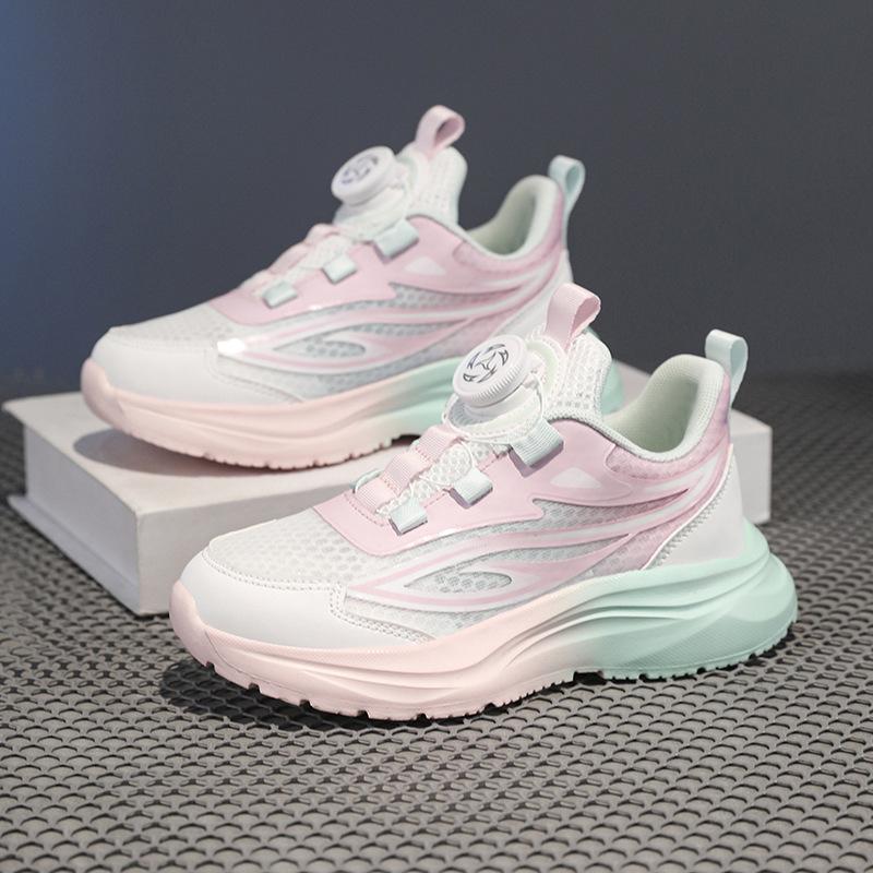 Girls' Shoes New Mesh Shoes In Summer 2025 Medium and Older Children's Casual Rotating Buckle Boys' and Primary School Students' Sports Running Shoes