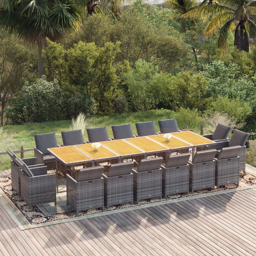 17 Pcs Cushions Garden Dining Set Woven Resin