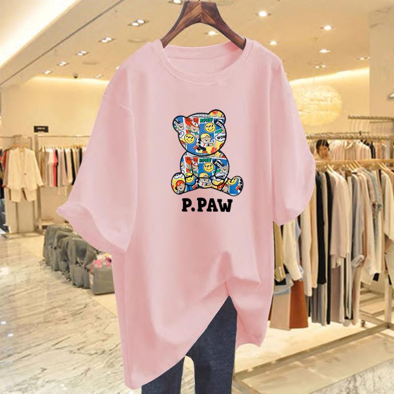 Bear Printed Cotton T-shirt Short-sleeved Women's Summer New Loose Top Bottoming Shirt