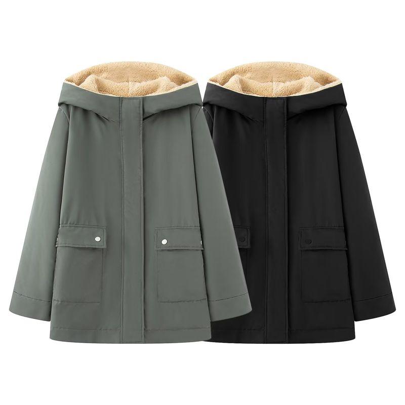 Arrival Fashion Wind Foreign Trade Women's Clothing Stylish Simple and Versatile Fleece-lined Hooded All-Matching Thickened Parka Cotton-Padded Jacket