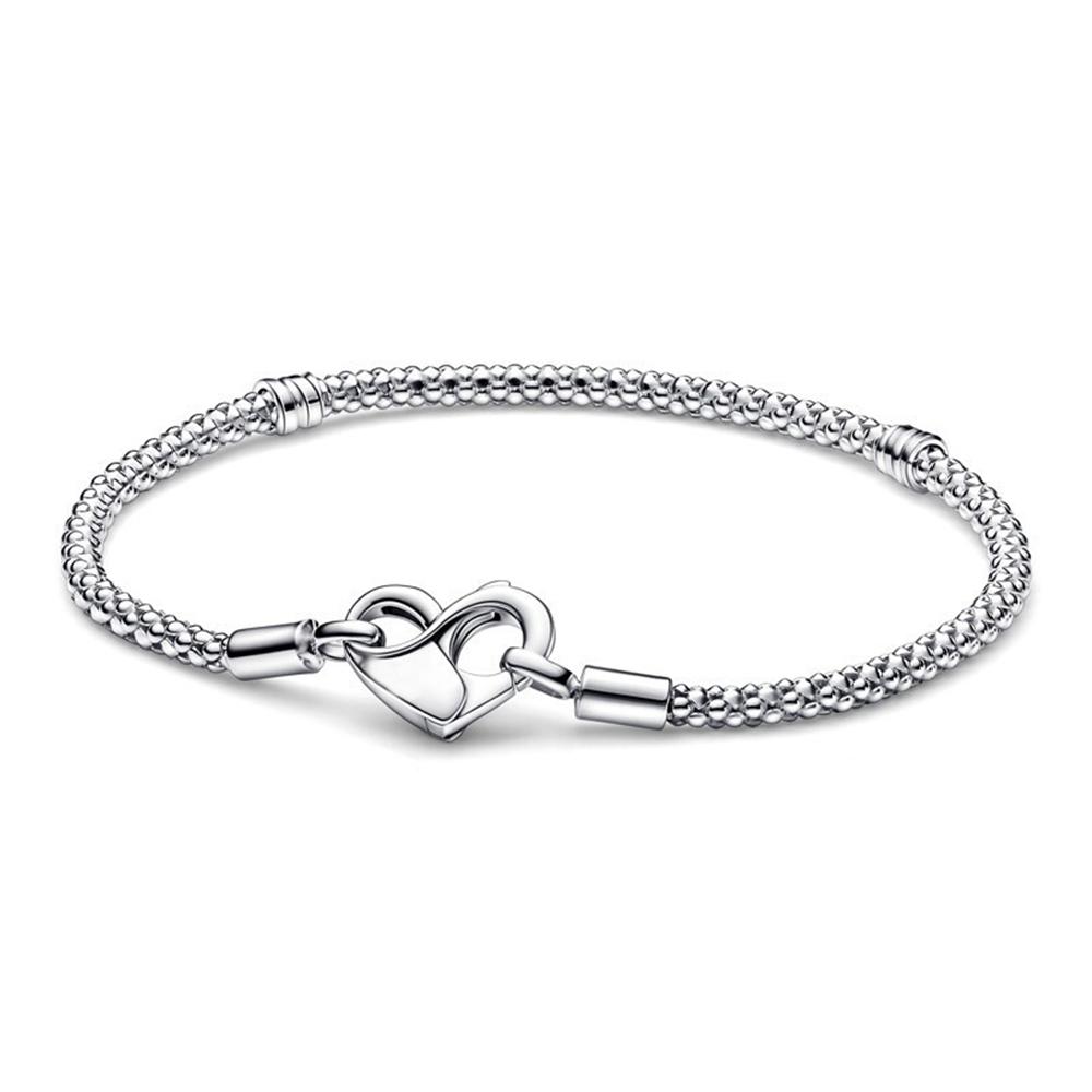 925 Silver Women's Bracelet with Heart T-shaped Buckle and Adjustable Bracelet, Fashionable DIY Jewelry Gift